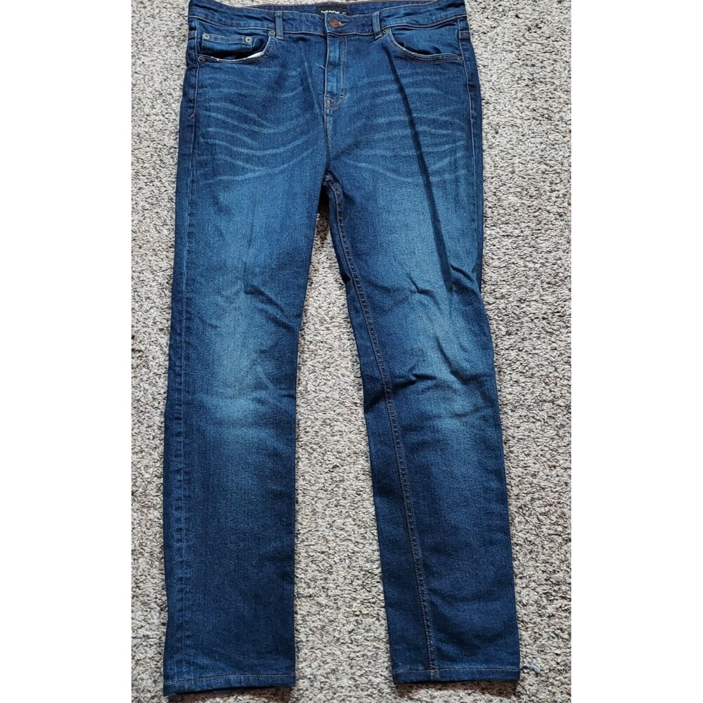 Frank And Oak Jeans Sz tag 34X34 Iggy Tapered Dark Wash Blue Denim High Rise